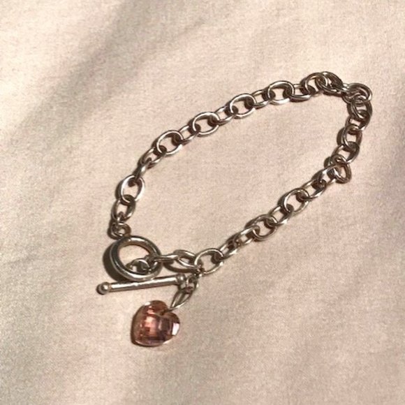 🌸Host Pick🌸 925 Sterling Silver Toggle Bracelet with Pink Crystal Heart - Picture 1 of 6